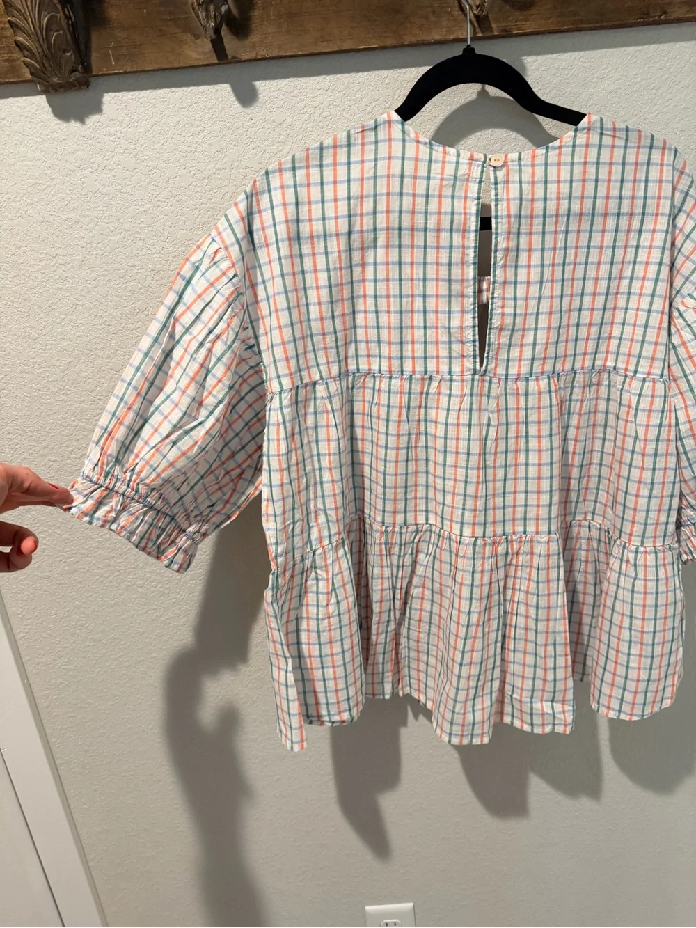 NWT Anthropologie White Plaid Tie-Back Peplum Blouse